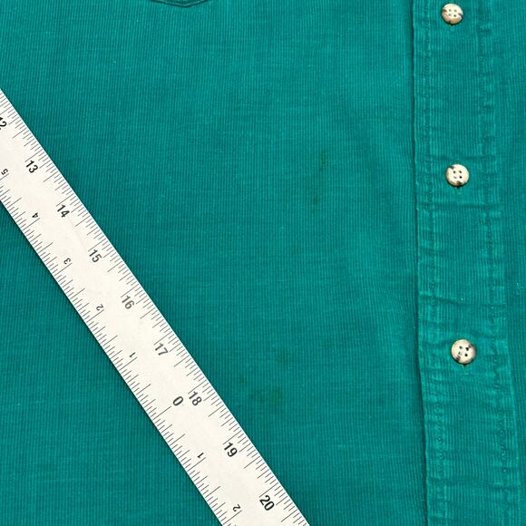 Vintage 80s Saks Fifth Avenue Teal Mens L Long Sleeve Button Down Corduroy Shirt - Picture 5 of 10